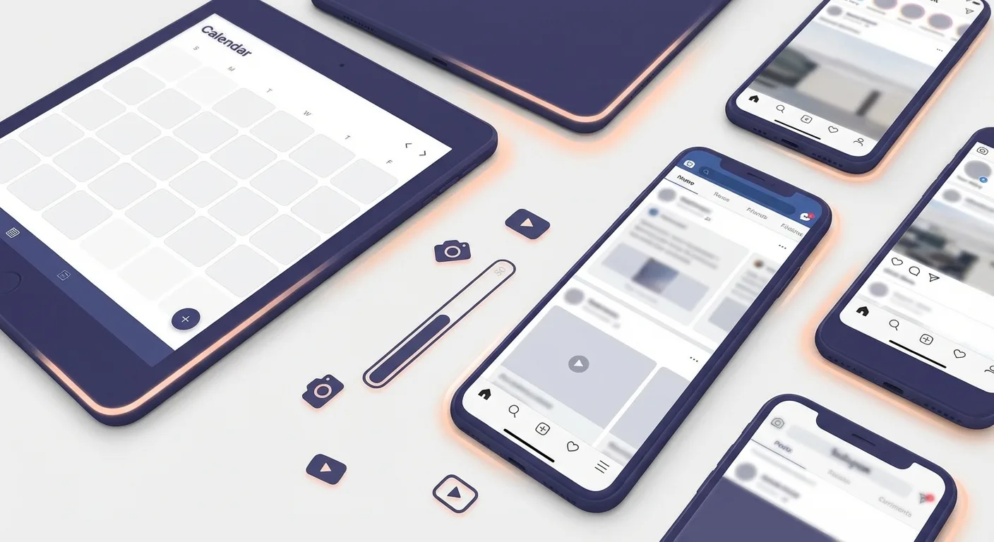 UGC creator at desk with laptop creating multiple video content pieces, showing efficient workflow for scaling content pro...